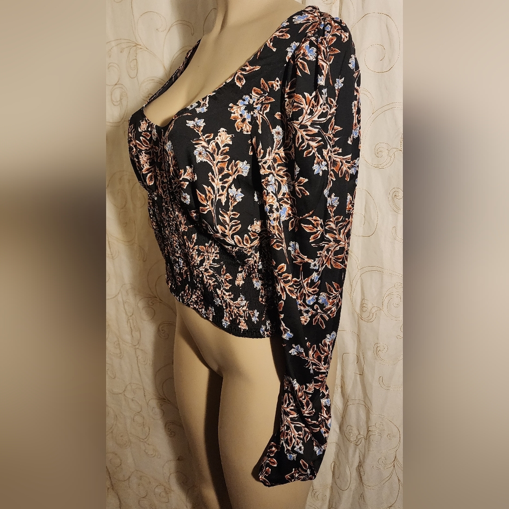 Free People Women's Santiago Floral Printed Top black combo NWT - Picture 4 of 5